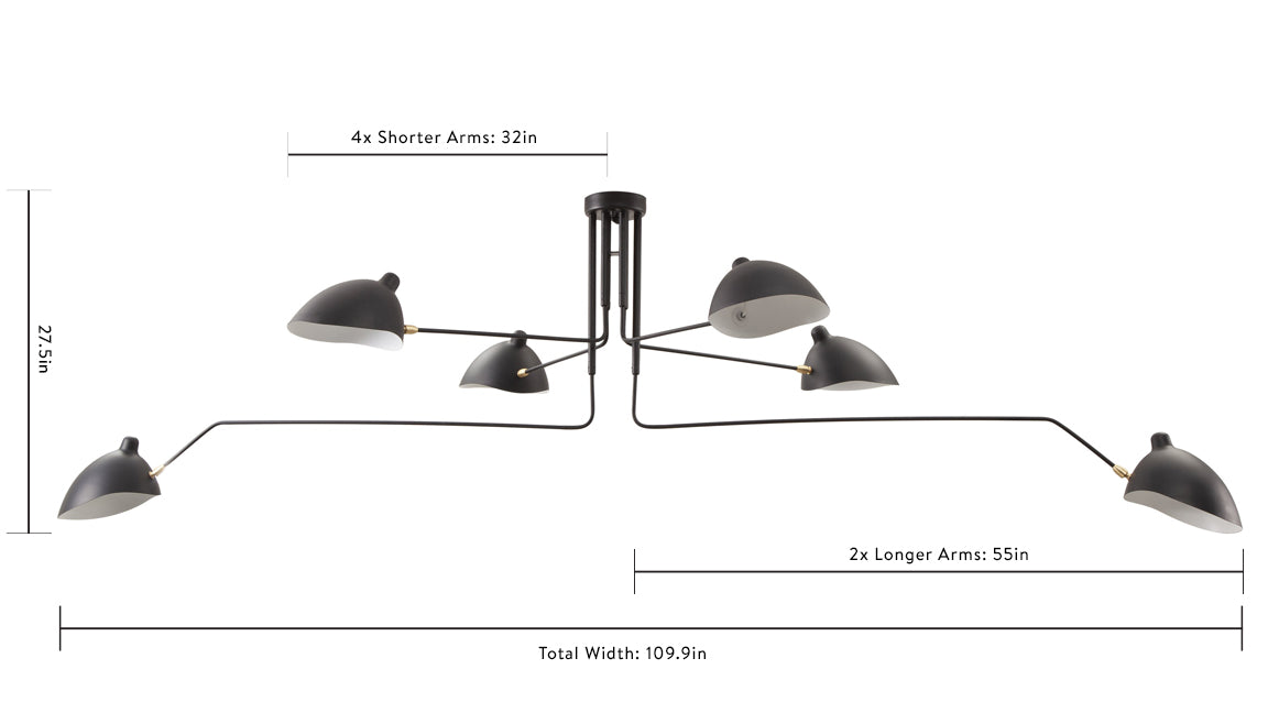 Mouille Ceiling - Mouille Ceiling Lamp 6 Arms, Black, W110 in
