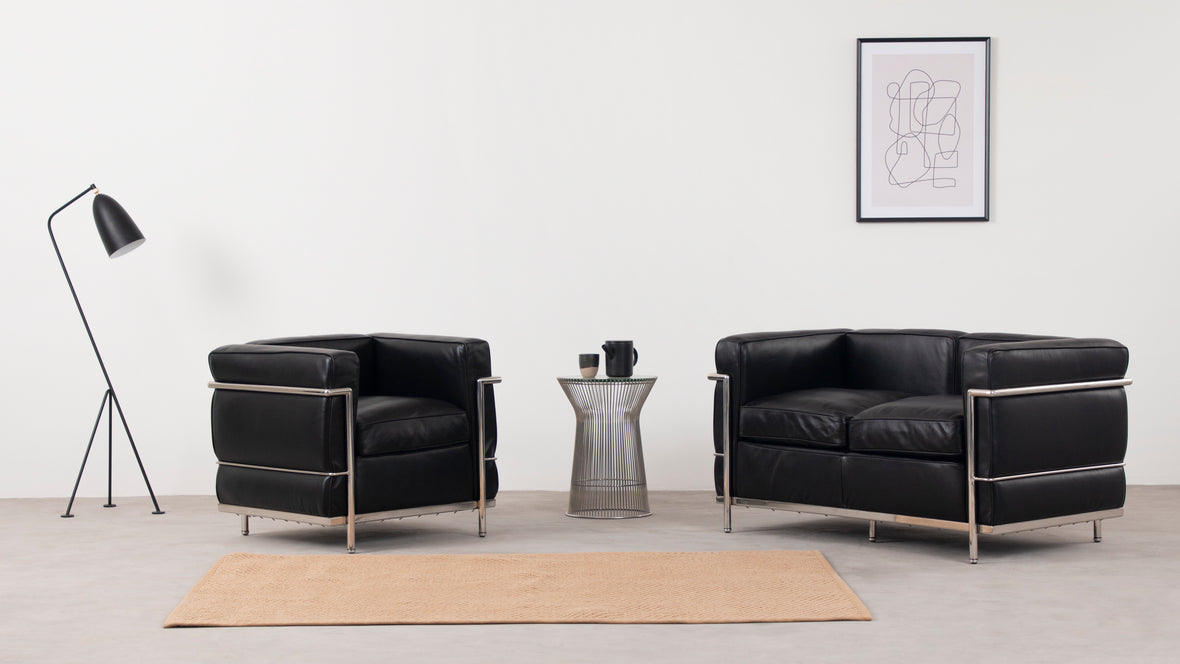Corbusier - Corbusier Petit Modele Two Seater Sofa, Midnight Black Premium Leather