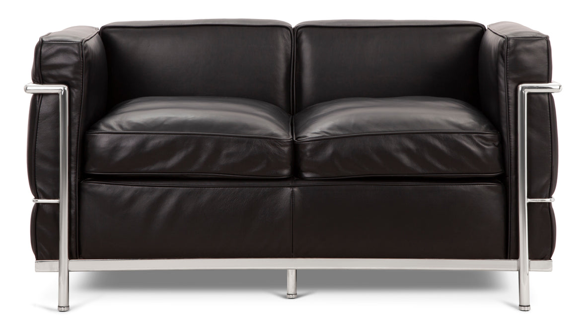 Corbusier Sofa - Corbusier Petit Modele Two Seater Sofa, Black Premium Leather