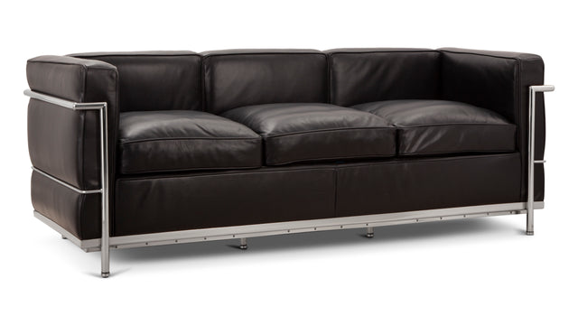 Corbusier - Corbusier Petit Modele Three Seater Sofa, Black Premium Leather