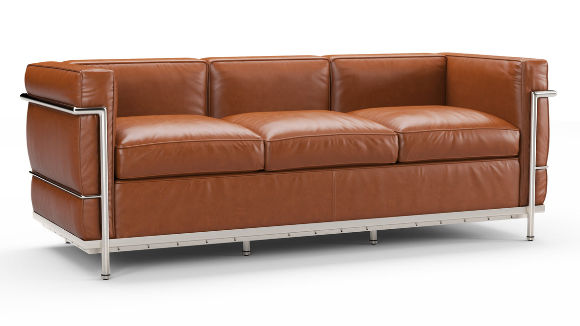 Corbusier Sofa - Corbusier Petit Modele Three Seater Sofa, Tan Premium Leather