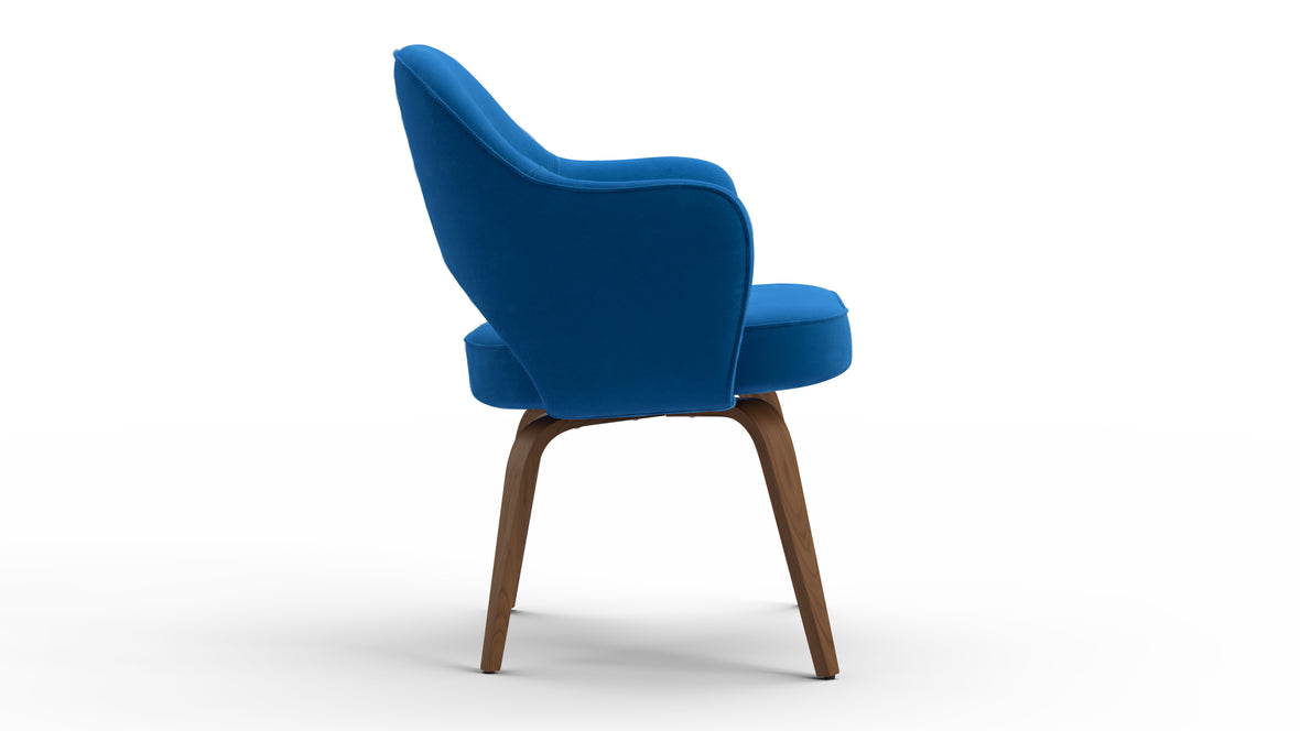 Executive Style - Executive Style Arm Chair, Indigo Blue Wool and Walnut