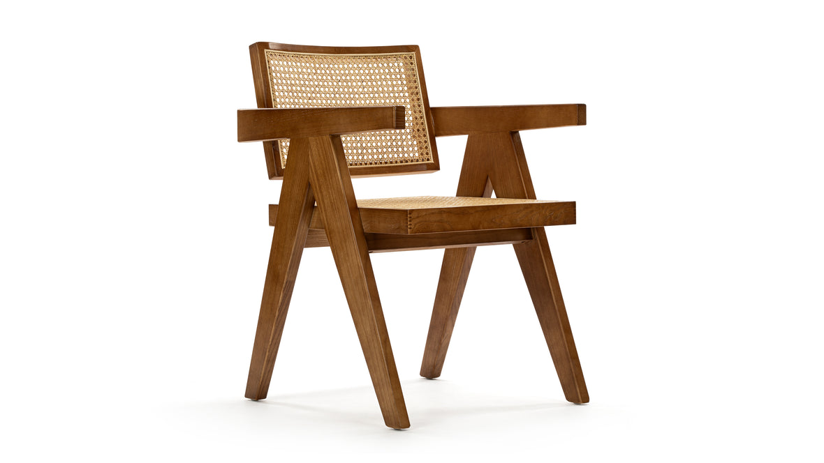 Jeanneret - Jeanneret Dining Chair With Arms, Walnut