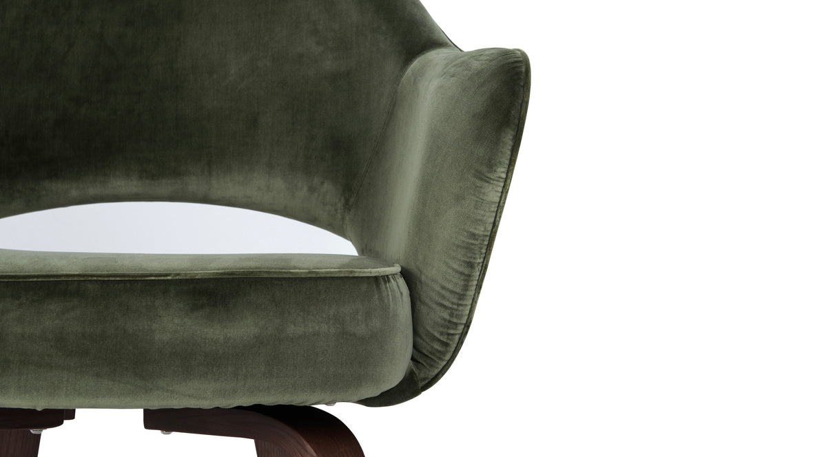 Executive Style - Executive Style Arm Chair, Olive Green Velvet and Walnut