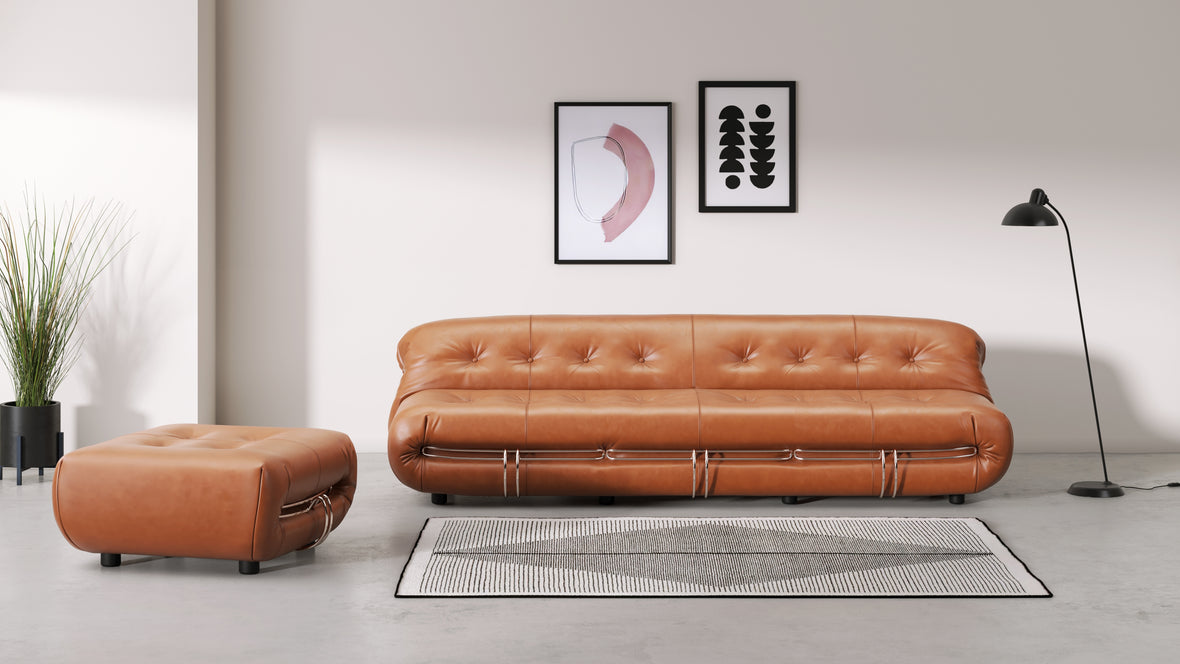 Soriana - Soriana Three Seater Sofa, Tan Premium Leather