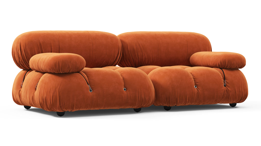 Belia Two Seater Sofa, Orange Velvet | Interior Icons