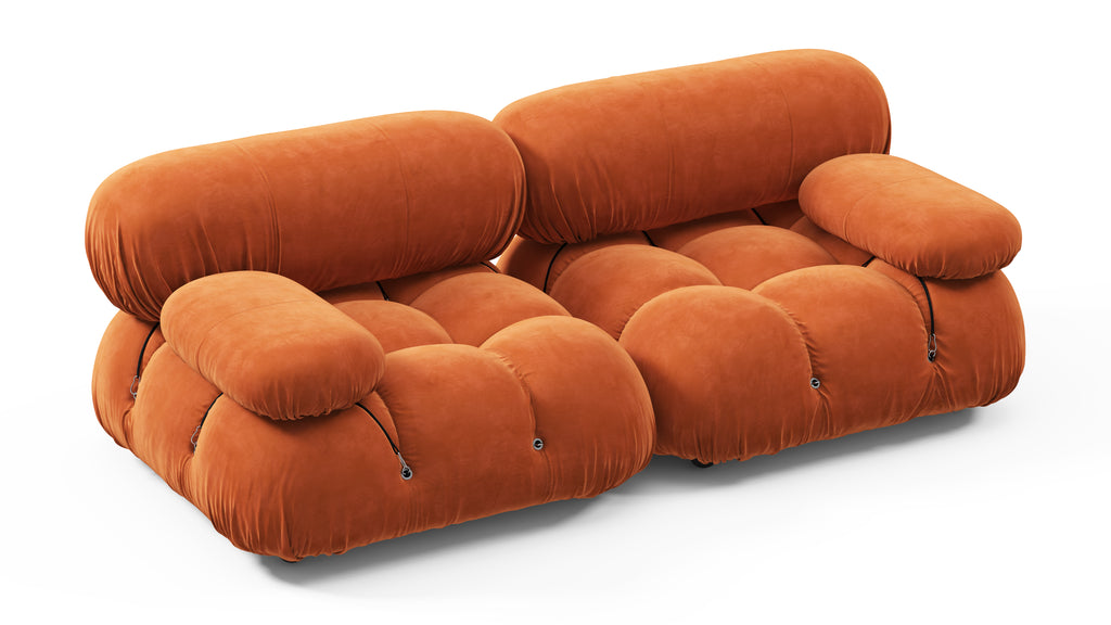 Belia Two Seater Sofa, Orange Velvet | Interior Icons