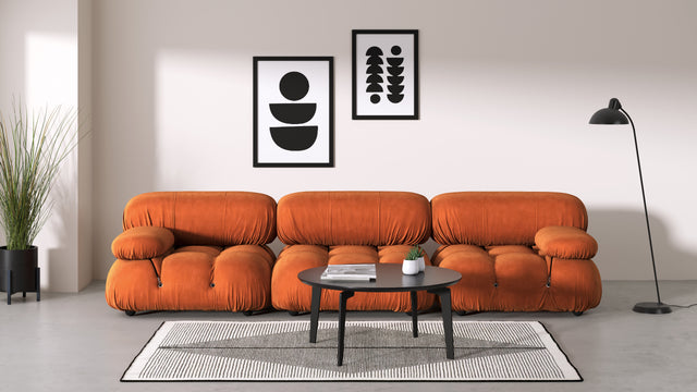 Belia Sofa - Belia Three Seater Sofa, Apricot Velvet