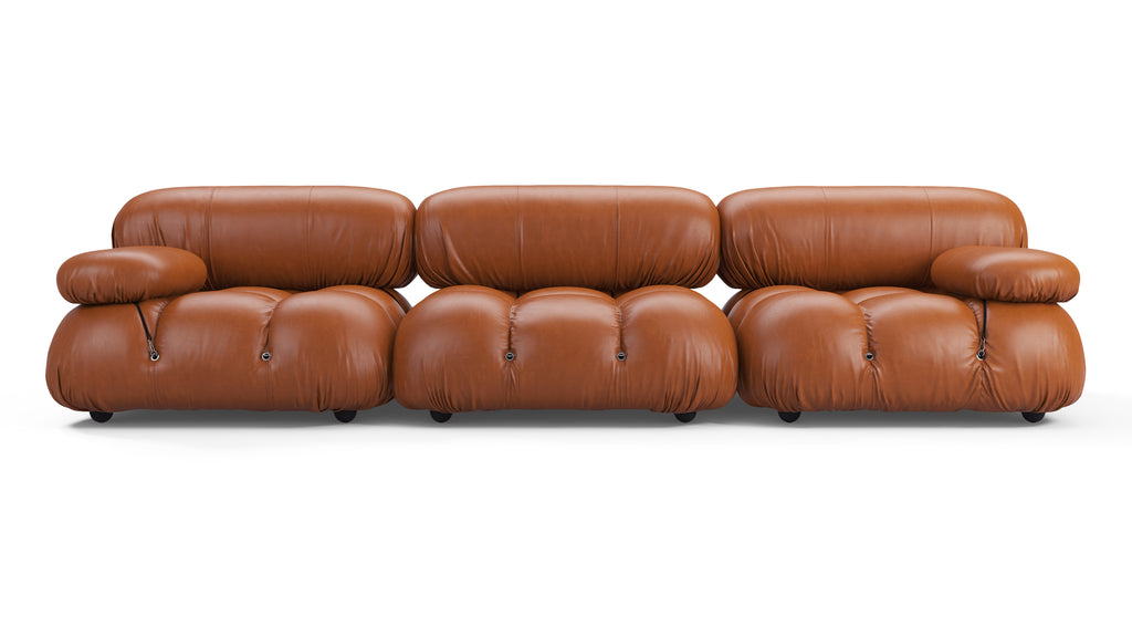 Belia Three Seater Sofa, Tan Premium Leather | Interior Icons