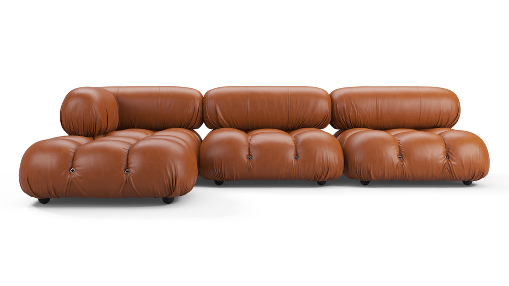 Belia Sectional, Left Chaise, Tan Premium Leather | Interior Icons