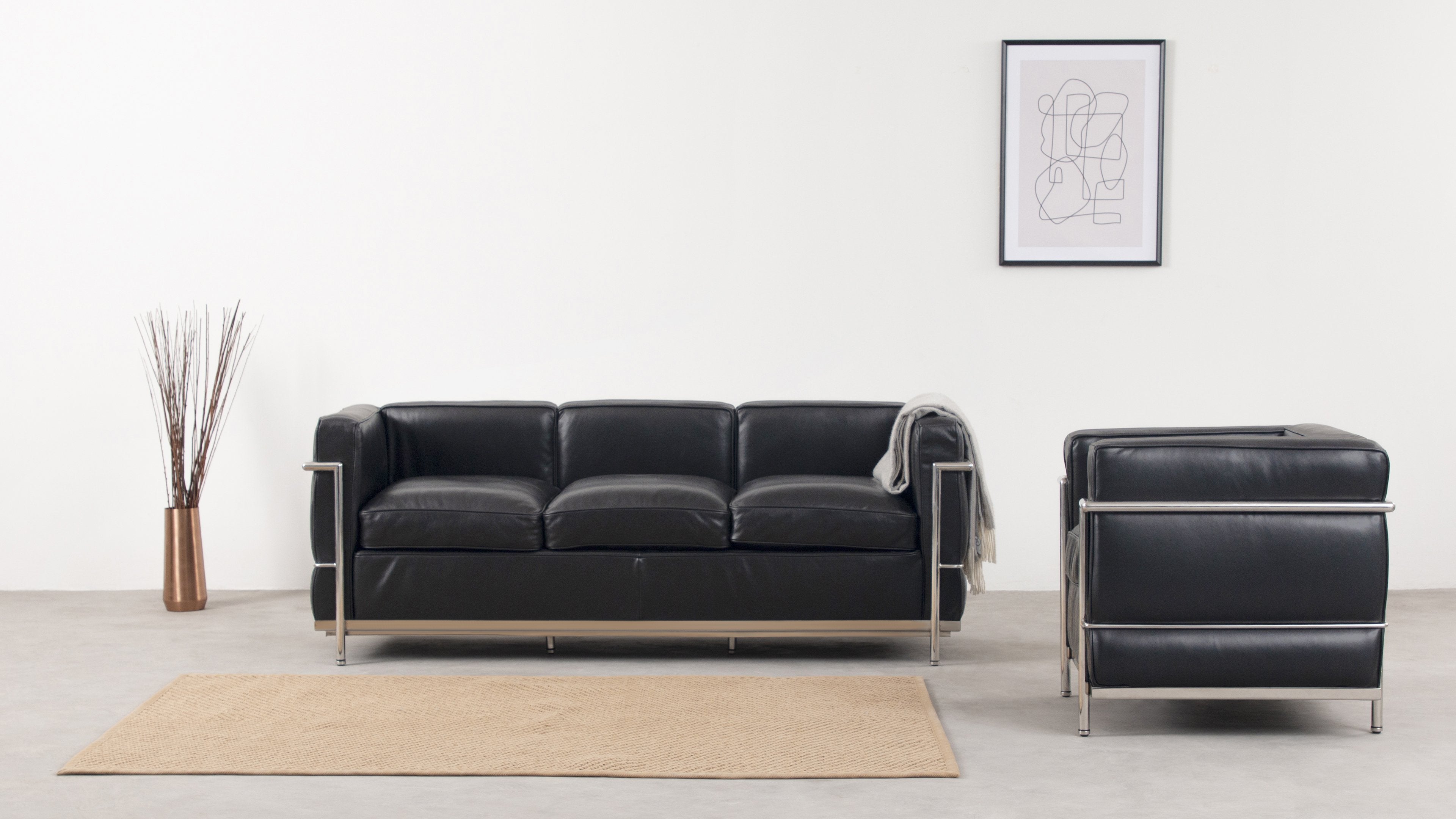 Corbusier Petit Modele Three Seater Sofa Black Premium Leather