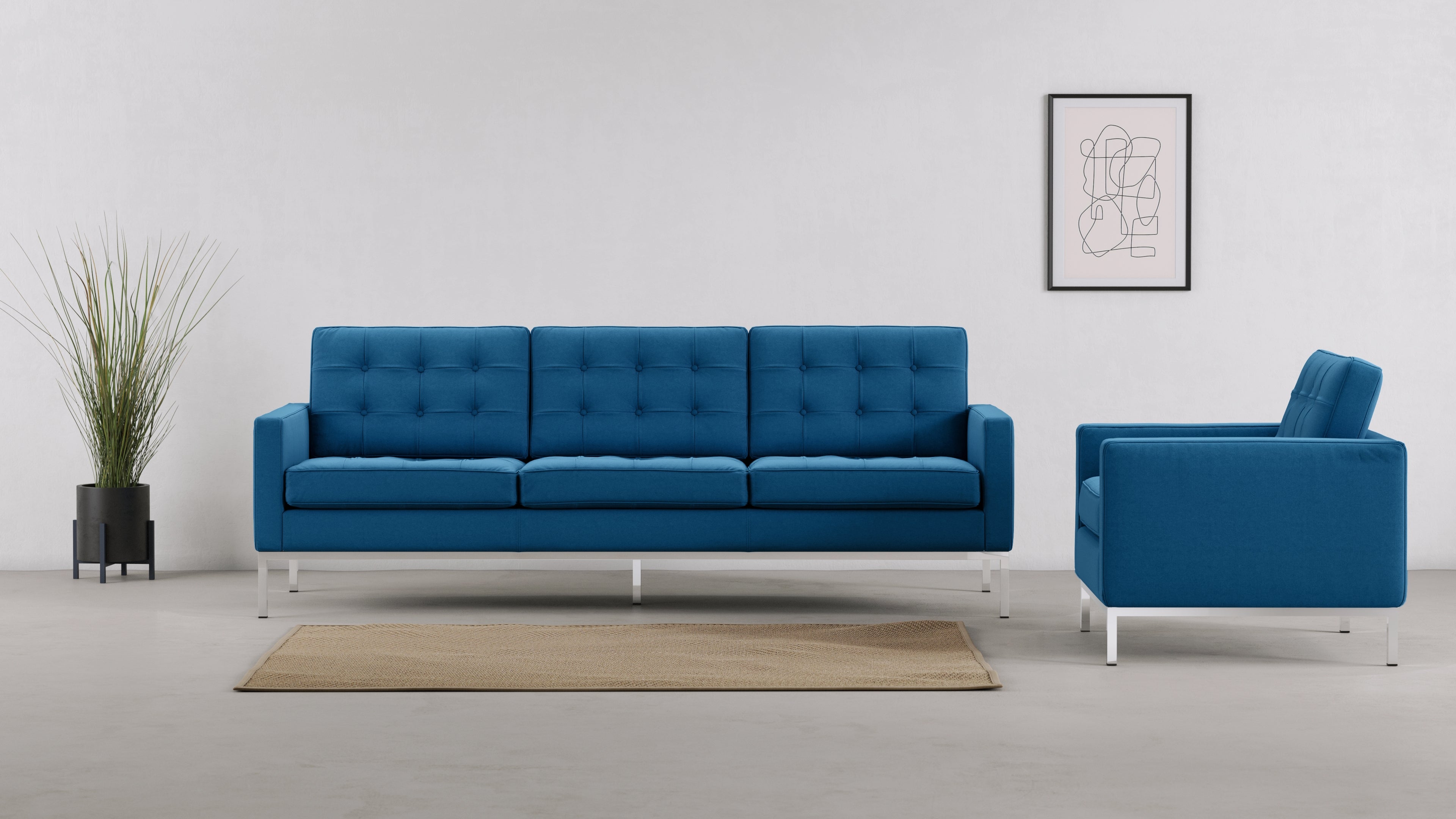 Florence Three Seater Sofa, Indigo Blue Wool | Interior Icons