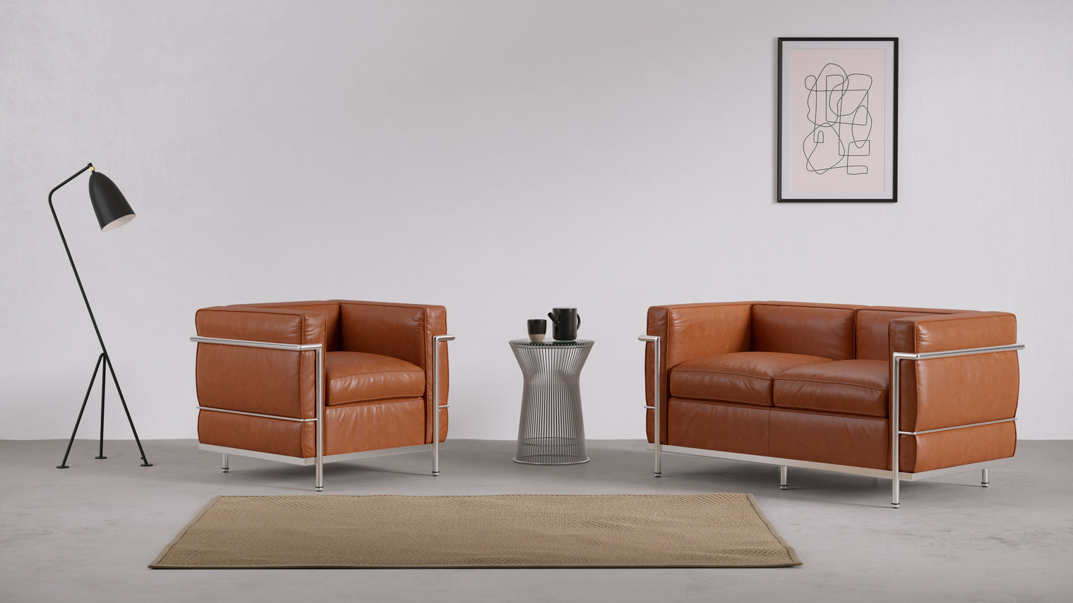 Corbusier Sofa - Corbusier Petit Modele Two Seater Sofa, Tan Premium Leather