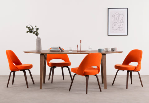 Executive Style - Executive Style Armless Dining Chair, Tangerine Orange Wool and Walnut