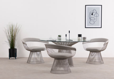 Platner Style Dining - Platner Style Arm Chair, Light Gray Wool