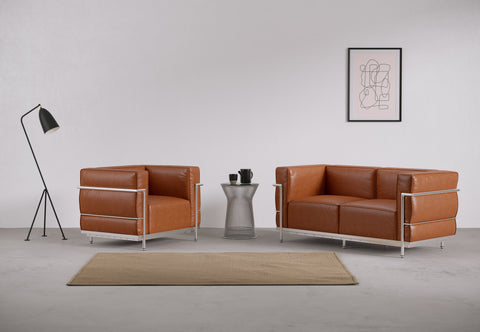 Corbusier Sofa - Corbusier Grand Modele Two Seater Sofa, Tan Premium Leather